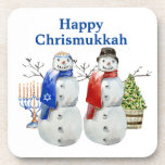 Hanukkah Snowman Christmas Chrismukkah  Coaster<br><div class="desc">This design may be personalised in the area provided by changing the photo and/or text. Or it can be customised by clicking Personalise this Template and then choosing the click to customise further option and delete or change the colour of the background, add text, change the text colour or style,...</div>