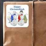 Hanukkah Snowman Christmas Chrismukkah   Square Sticker<br><div class="desc">This design may be personalised in the area provided by changing the photo and/or text. Or it can be customised by clicking Personalise this Template and then choosing the click to customise further option and delete or change the colour of the background, add text, change the text colour or style,...</div>