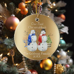 Hanukkah Snowman Christmas Our First Chrismukkah C Ceramic Tree Decoration<br><div class="desc">This design was created though digital art. It may be personalized in the area provided or customizing by changing the photo or added your own words. Contact me at colorflowcreations@gmail.com if you with to have this design on another product. Purchase my original abstract acrylic painting for sale at www.etsy.com/shop/colorflowart. See...</div>