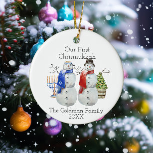 Hanukkah Snowman Christmas Our First Chrismukkah Ceramic Tree Decoration