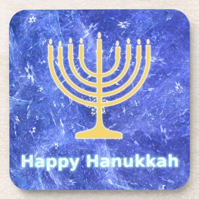 Hanukkah Snowstorm Menorah Coaster (Front)