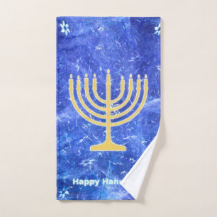 Hanukkah Snowstorm Menorah Hand Towel