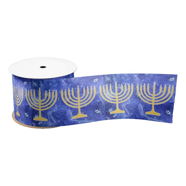 Hanukkah Snowstorm Menorah Satin Ribbon (Spool)