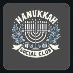 Hanukkah Social Club Funny Jewish Hanukkah  Square Sticker<br><div class="desc">Funny Jewish humour,  Hanukkah 2025 joke,  Jewish pride design,  dreidel club style,  menorah and mischief,  casual Hanukkah party,  modern holiday joke,  Jewish culture pride,  festive club theme,  light and laugh</div>