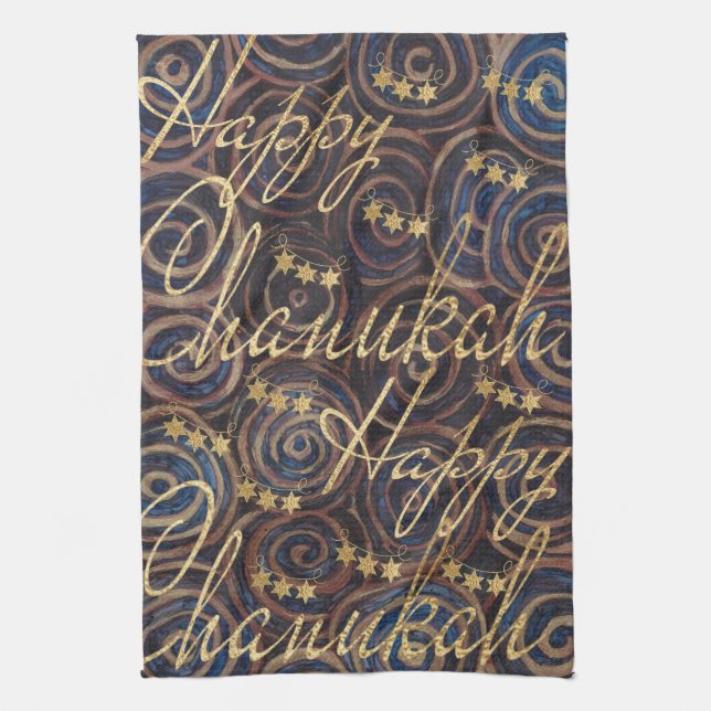 Hanukkah Spinning Golds Tea Towel (Vertical)
