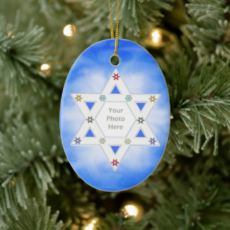 Hanukkah Star and Snowflakes Blue for Photo Ceramic Tree Decoration