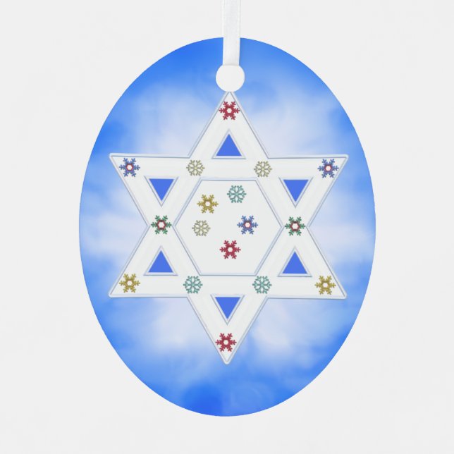 Hanukkah Star and Snowflakes Blue Metal Tree Decoration (Front)