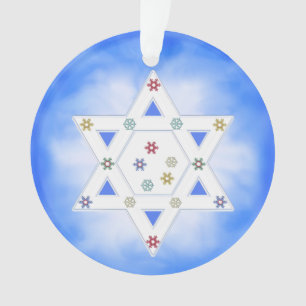 Hanukkah Star and Snowflakes Blue Ornament