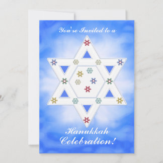 Hanukkah Star and Snowflakes Celebration Blue Invitation