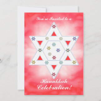 Hanukkah Star and Snowflakes Celebration Red Invitation