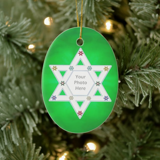 Hanukkah Star and Snowflakes Green for Photo Ceramic Tree Decoration (Tree)