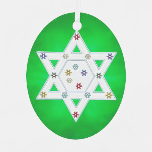 Hanukkah Star and Snowflakes Green Metal Tree Decoration
