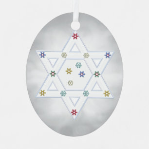 Hanukkah Star and Snowflakes Grey Metal Tree Decoration