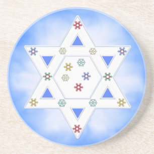 Hanukkah Star and Snowflakes on Blue Coaster