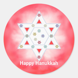 Hanukkah Star and Snowflakes Red Classic Round Sticker