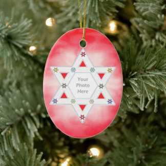 Hanukkah Star and Snowflakes Red for Photo Ceramic Tree Decoration