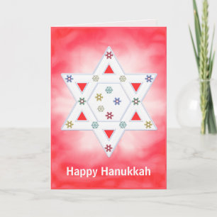 Hanukkah Star and Snowflakes Red Holiday Card