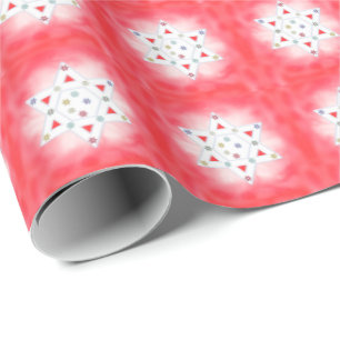 Hanukkah Star and Snowflakes Red Wrapping Paper
