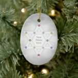 Hanukkah Star and Snowflakes Silver for Photo Ceramic Tree Decoration<br><div class="desc">A festive Hanukkah photo ornament with my design of the Star of David for the photo frame and little colourful snowflakes on a grey background.</div>
