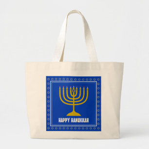 HANUKKAH Star David Menorah Personalised BLUE Large Tote Bag