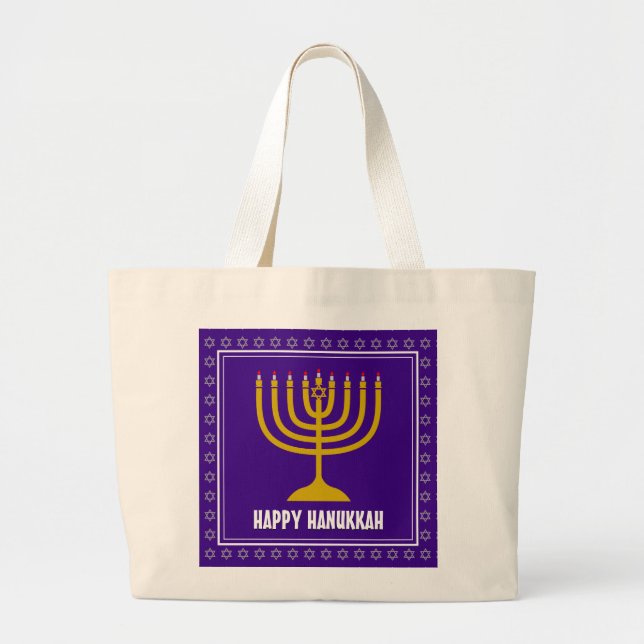 HANUKKAH Star David Menorah Personalised Purple Large Tote Bag (Front)