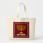 HANUKKAH Star David Menorah Personalised WINE RED Large Tote Bag<br><div class="desc">Stylish tote bag with gold coloured menorah and silver coloured Star of David on a BURGUNDY WINE RED background. The greeting HAPPY HANUKKAH is customisable so you can add your name or change the greeting. Other matching items are available in the HANUKKAH Collection by Berean Designs, so you can create...</div>