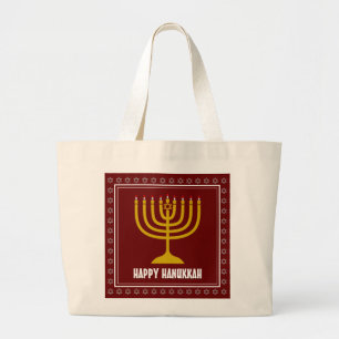 HANUKKAH Star David Menorah Personalised WINE RED Large Tote Bag