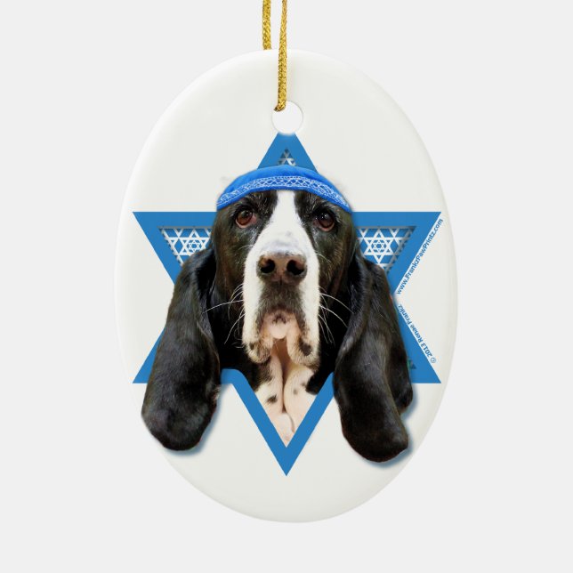 Hanukkah Star of David - Basset Hound - Jasmine Ceramic Tree Decoration (Back)