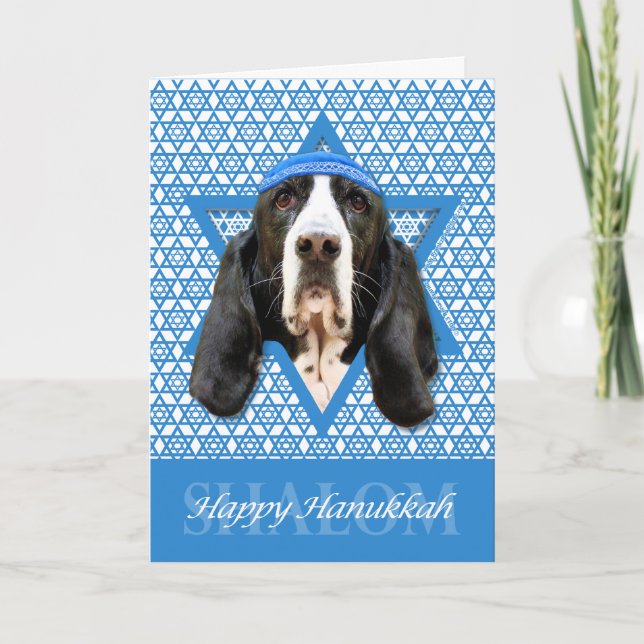 Hanukkah Star of David - Basset Hound - Jasmine Holiday Card (Front)