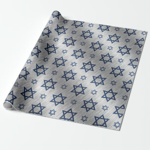 Hanukkah Star of David Blue Silver Metallic Look Wrapping Paper