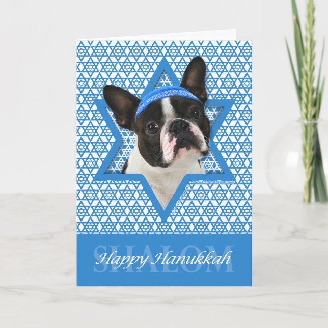 Hanukkah Star of David - Boston Terrier Holiday Card (Front)