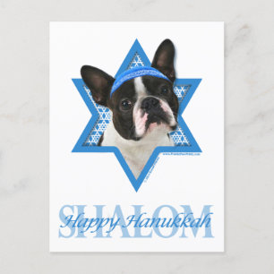 Hanukkah Star of David - Boston Terrier Holiday Postcard