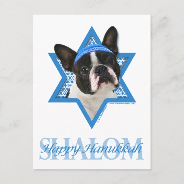 Hanukkah Star of David - Boston Terrier Holiday Postcard (Front)