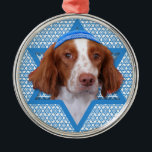 Hanukkah Star of David - Brittany - Charlie Metal Tree Decoration<br><div class="desc">What could make saying Happy Hanukkah more fun than having this Brittany Spaniel Dog wearing a Yamaka surrounded by the Star of David. This whimsical holiday design will be sure to delight your friends and family as well as other animal lovers. This design is available in over 100 Dog Breeds....</div>