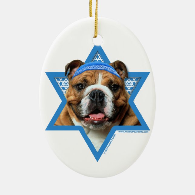 Hanukkah Star of David - Bulldog Ceramic Tree Decoration (Back)