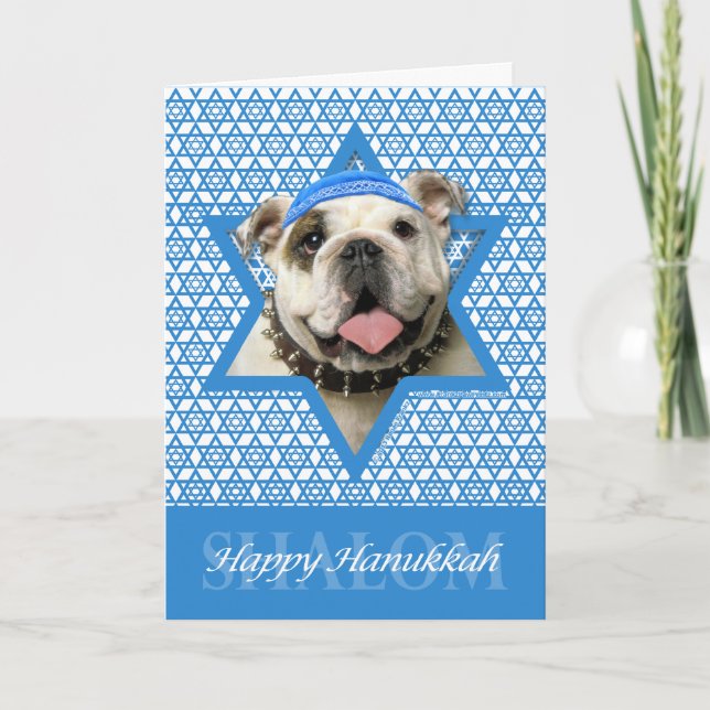 Hanukkah Star of David - Bulldog Holiday Card (Front)