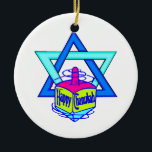 Hanukkah Star of David Ceramic Tree Decoration<br><div class="desc">Happy Hanukkah Star of David with a dreidel that says "Happy Chanukah" celebrating the Jewish holiday fun and joy.</div>