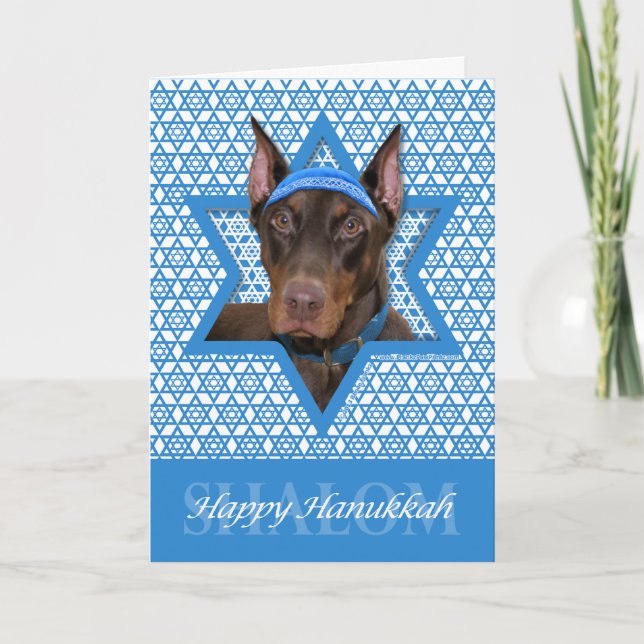 Hanukkah Star of David - Doberman - Rocky Holiday Card (Front)