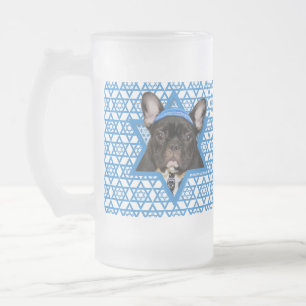 Hanukkah Star of David - French Bulldog - Teal Frosted Glass Beer Mug