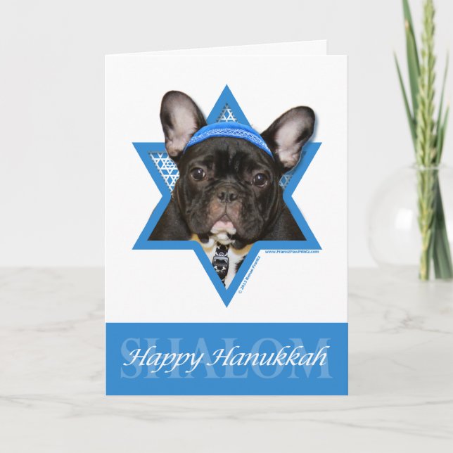 Hanukkah Star of David - French Bulldog - Teal Holiday Card (Front)