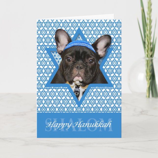 Hanukkah Star of David - French Bulldog - Teal Holiday Card (Front)