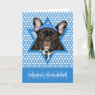 Hanukkah Star of David - French Bulldog - Teal Holiday Card