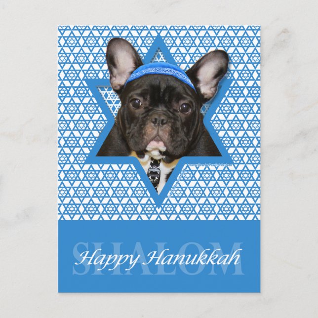Hanukkah Star of David - French Bulldog - Teal Holiday Postcard (Front)