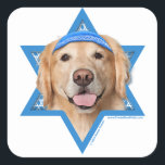 Hanukkah Star of David - Golden Retriever - Corona Square Sticker<br><div class="desc">What could make saying Happy Hanukkah more fun than having this Golden Retriever Dog wearing a Yamaka surrounded by the Star of David. This whimsical holiday design will be sure to delight your friends and family as well as other dog lovers. This design is available in over 100 Dog Breeds....</div>
