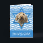 Hanukkah Star of David - GoldenDoodle Holiday Card<br><div class="desc">What could make saying Happy Hanukkah more fun than having this GoldenDoodle Dog wearing a Yamaka surrounded by the Star of David. This whimsical holiday design will be sure to delight your friends and family as well as other dog lovers. This design is available in over 100 Dog Breeds. If...</div>