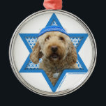Hanukkah Star of David - GoldenDoodle Metal Tree Decoration<br><div class="desc">What could make saying Happy Hanukkah more fun than having this GoldenDoodle Dog wearing a Yamaka surrounded by the Star of David. This whimsical holiday design will be sure to delight your friends and family as well as other dog lovers. This design is available in over 100 Dog Breeds. If...</div>