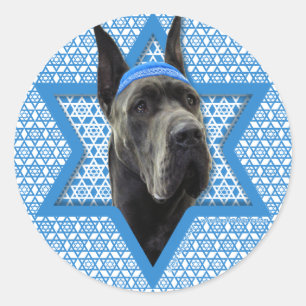 Hanukkah Star of David - Great Dane - Grey Classic Round Sticker