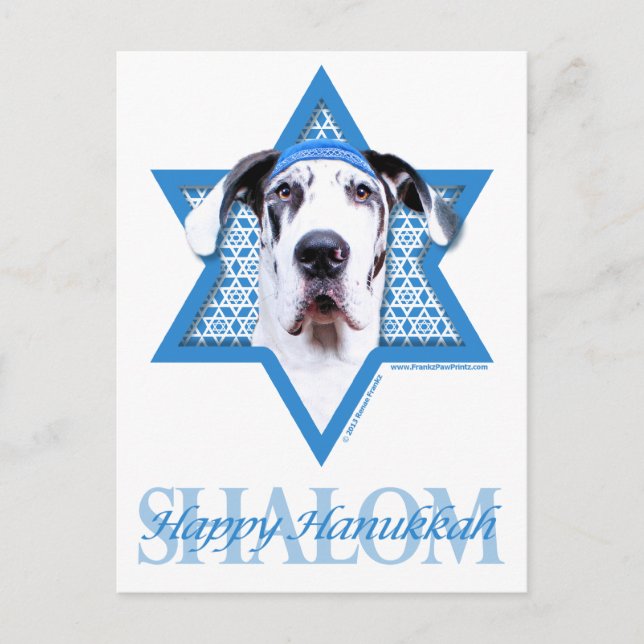 Hanukkah Star of David - Great Dane - Harlequin Holiday Postcard (Front)