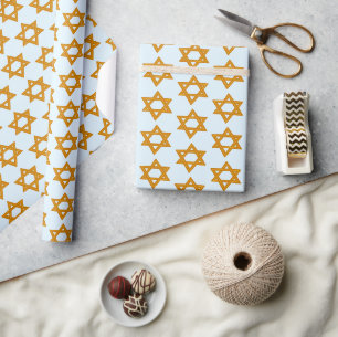 HANUKKAH STAR OF DAVID Jewish Holiday Bar Mitzvah Wrapping Paper