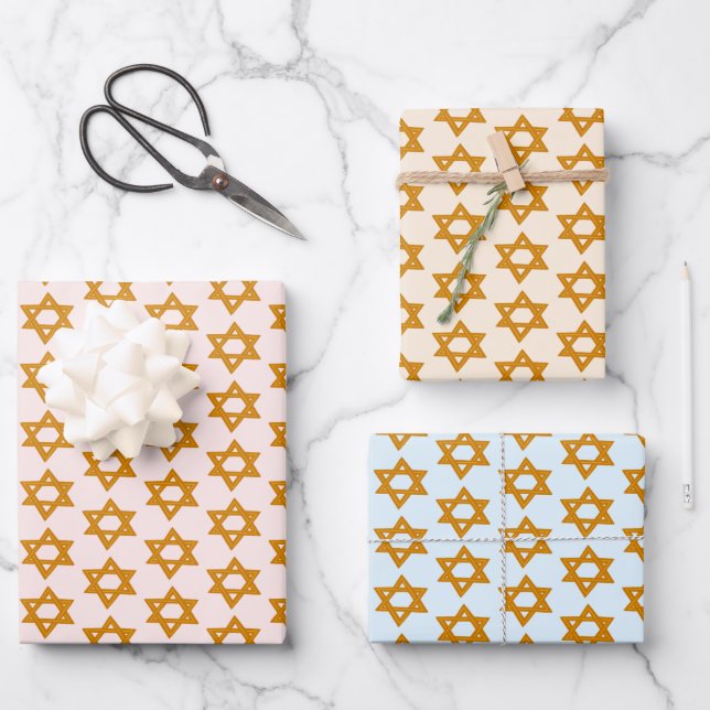HANUKKAH STAR OF DAVID Jewish Holiday Set of Wrapping Paper Sheet (Front)